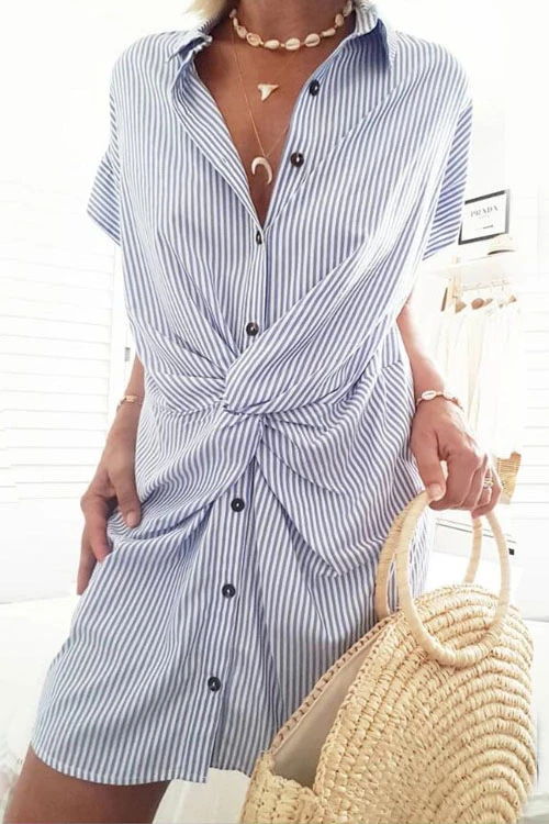 Meridress Trist Knot Striped Shirt Dress