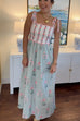 Meridress Tie Shoulder Back Lace-up Striped Floral Maxi Cami Dress