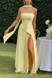 Meridress Strapless Back Lace-up High Slit Splice Maxi Dress