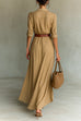 Meridress Lapel Long Sleeves Button Up Maxi Dress With Belt