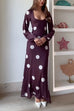 U Neck Long Sleeves Polka Dot Maxi Dress