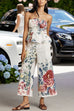 Meridress Floral Print Strapless Ruffle Tube Top and Smocked Waist Wide Leg Pants