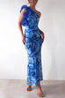 Meridress Ruffle One Shoulder Floral Print Bodycon Maxi Dress