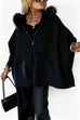 Meridress Dolman Sleeves Zipper Up Pocketed Jacket with Faux Fur Hood