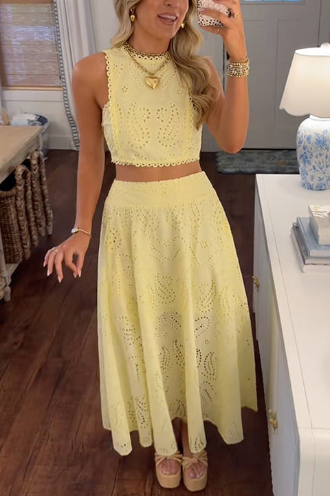 Meridress Sleeveless Crop Top and A-line Maxi Skirt Lace Set