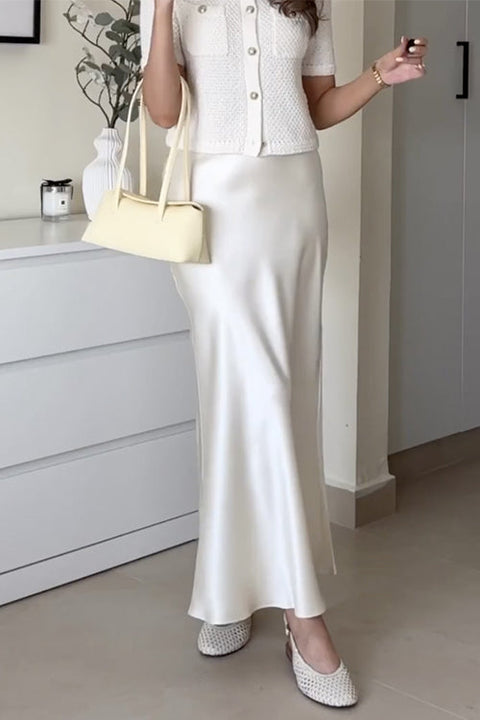 Meridress Elegant High Rise Satin Midi Skirt