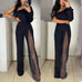 Meridress One Shoulder Long Sleeve Patchwork Wide Leg Jumpsuit