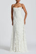 Meridress Spaghetti Strap Backless Lace-up Jacquard Maxi Dress