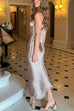 Meridress Halter Sleeveless Draped Fringe Bodycon Maxi Dress