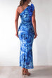 Meridress Ruffle One Shoulder Floral Print Bodycon Maxi Dress