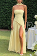 Meridress Strapless Back Lace-up High Slit Splice Maxi Dress