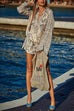 Meridress Collared V Neck Shirt and Side Slit Shorts Vitamin Sea Print Set