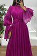 Bell Long Sleeves Twist Front Ruched Maxi Dress