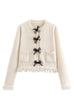 Meridress Crewneck Frayed Hem Pocketed Bow Sweater