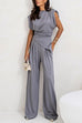 Meridress Ruched Asymmetrical Top and Wide Leg Pants Set