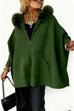 Meridress Dolman Sleeves Zipper Up Pocketed Jacket with Faux Fur Hood