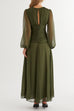 Long Sleeves Ruched Drawstring Waist Maxi Dress