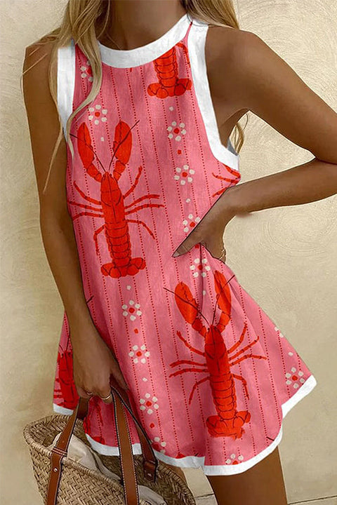 Meridress Sleeveless Lobster Print Striped Mini Dress