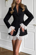 Meridress Notch Lapel V Neck Single Breasted Lace Trim Blazer