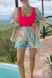 Meridress Unique Print Long Sleeves Button Up Shirt and Pocketed Shorts Linen Set