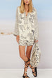 Meridress Collared V Neck Shirt and Side Slit Shorts Vitamin Sea Print Set