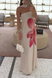 Strapless Orchid Print Flowy Maxi Dress