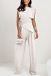 Meridress Ruched Asymmetrical Top and Wide Leg Pants Set