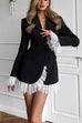 Meridress Notch Lapel V Neck Single Breasted Lace Trim Blazer