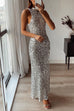 Sleeveless Open Back Sequin Maxi Dress