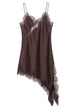 Meridress Spaghetti Strap Lace V Neck Irregular Hem Mini Dress