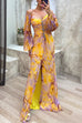Meridress Off Shoulder Lantern Long Sleeves Printed Slit Pleated Maxi Dress
