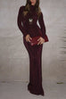Mockneck Long Sleeves Bodycon Velvet Maxi Dress