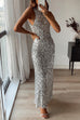 Sleeveless Open Back Sequin Maxi Dress