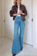 Meridress Lapel Zip Up Faux Leather Bomber Jacket