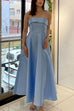 Meridress Spaghetti Strap Waisted A-line Satin Maxi Dress