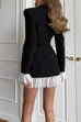 Meridress Notch Lapel V Neck Single Breasted Lace Trim Blazer