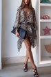 Meridress Wrap V Neck Long Sleeves Waisted Leopard Mini Dress