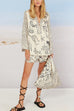 Meridress Collared V Neck Shirt and Side Slit Shorts Vitamin Sea Print Set