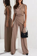 Meridress Ruched Asymmetrical Top and Wide Leg Pants Set