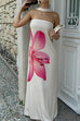 Strapless Orchid Print Flowy Maxi Dress