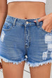 Meridress Mid Rise Raw Hem Ripped Denim Shorts