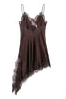 Meridress Spaghetti Strap Lace V Neck Irregular Hem Mini Dress