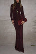 Mockneck Long Sleeves Bodycon Velvet Maxi Dress