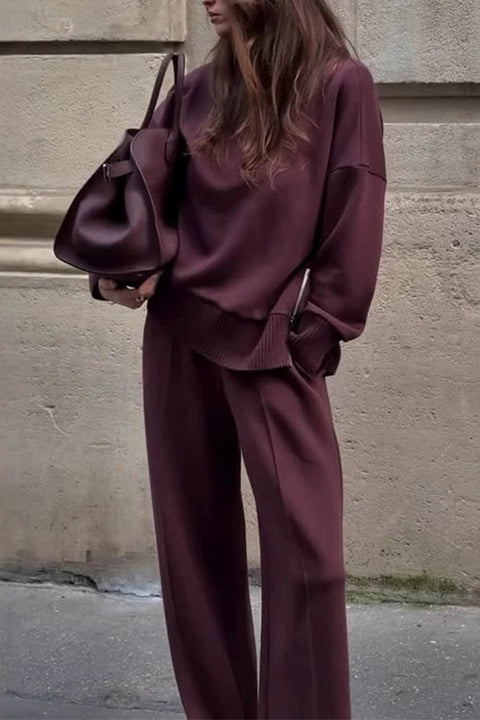 Meridress High Neck Side Zipper Up Sweatshirt and Wide Leg Pants Set