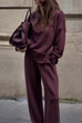 Meridress High Neck Side Zipper Up Sweatshirt and Wide Leg Pants Set