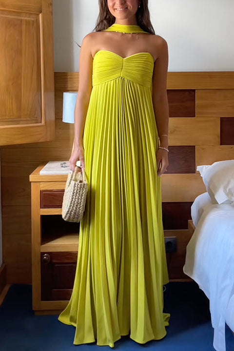 Meridress Strapless Back Lace-up Pleated Maxi Dress