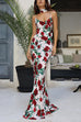 Meridress Spaghetti Strap Open Back Floral Print Maxi Dress