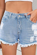 Meridress Mid Rise Raw Hem Ripped Denim Shorts