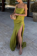 Meridress High Slit Back Drape Cascading Satin Maxi Cami Dress