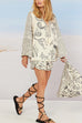 Meridress Collared V Neck Shirt and Side Slit Shorts Vitamin Sea Print Set